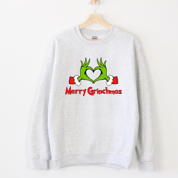 Merry Grinchmas Holiday Christmas Sweater Crewneck Gray Unisex Sizes NWT - Picture 2 of 3